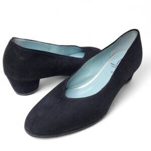 Thierry Rabotin Black Suede Rounded Heel Shoes Women's Pointy Dressy Elegant 6.5